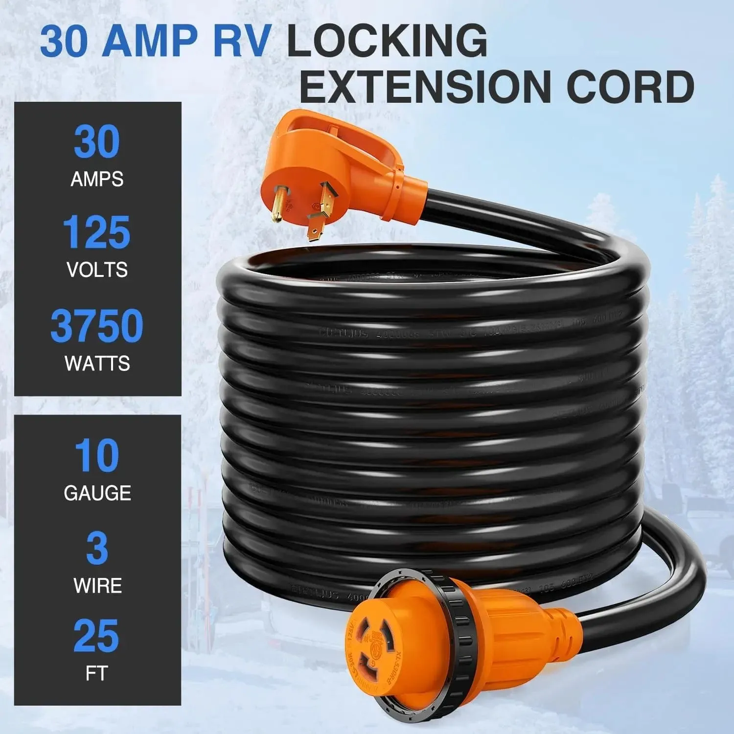 30Amp RV 25FT Locking Extension Cord Drag Tool