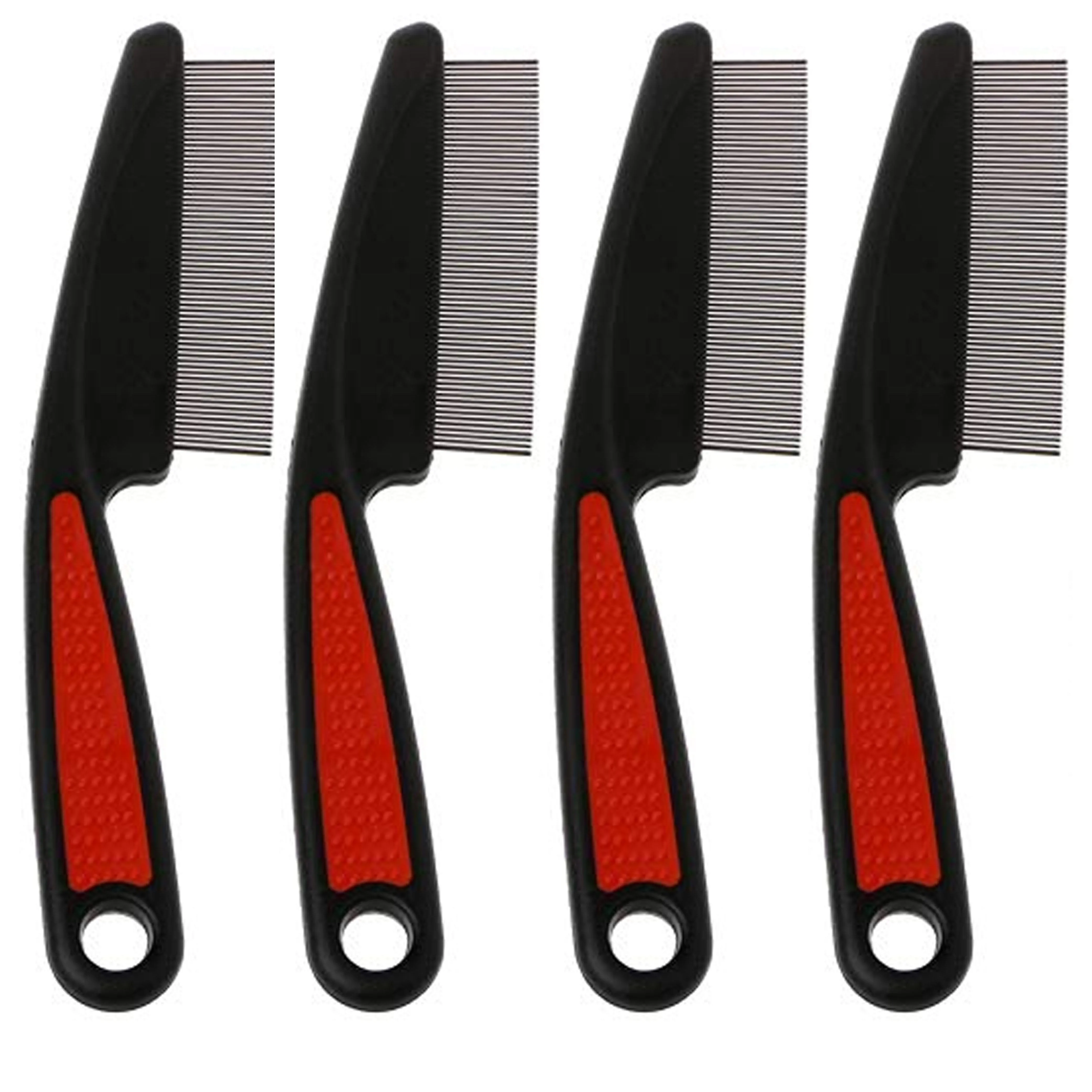 4 Pc Stainless Steel Pet Flea Comb Brush with Comfortable Grip Dogs Cat Grooming
