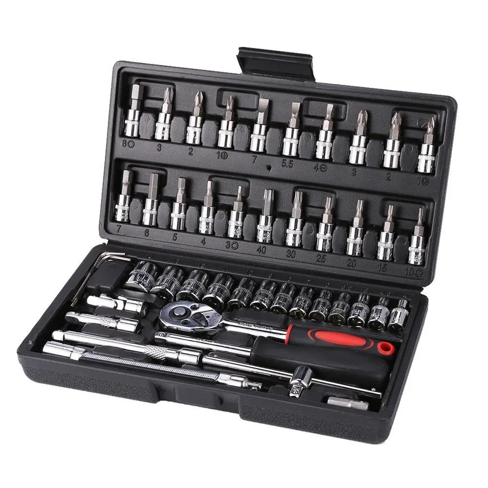 46Pcs Socket Wrench Set, CR-V Steel, High Torque, Quick-Release Ratchet, Versatile Automotive & Household Tools