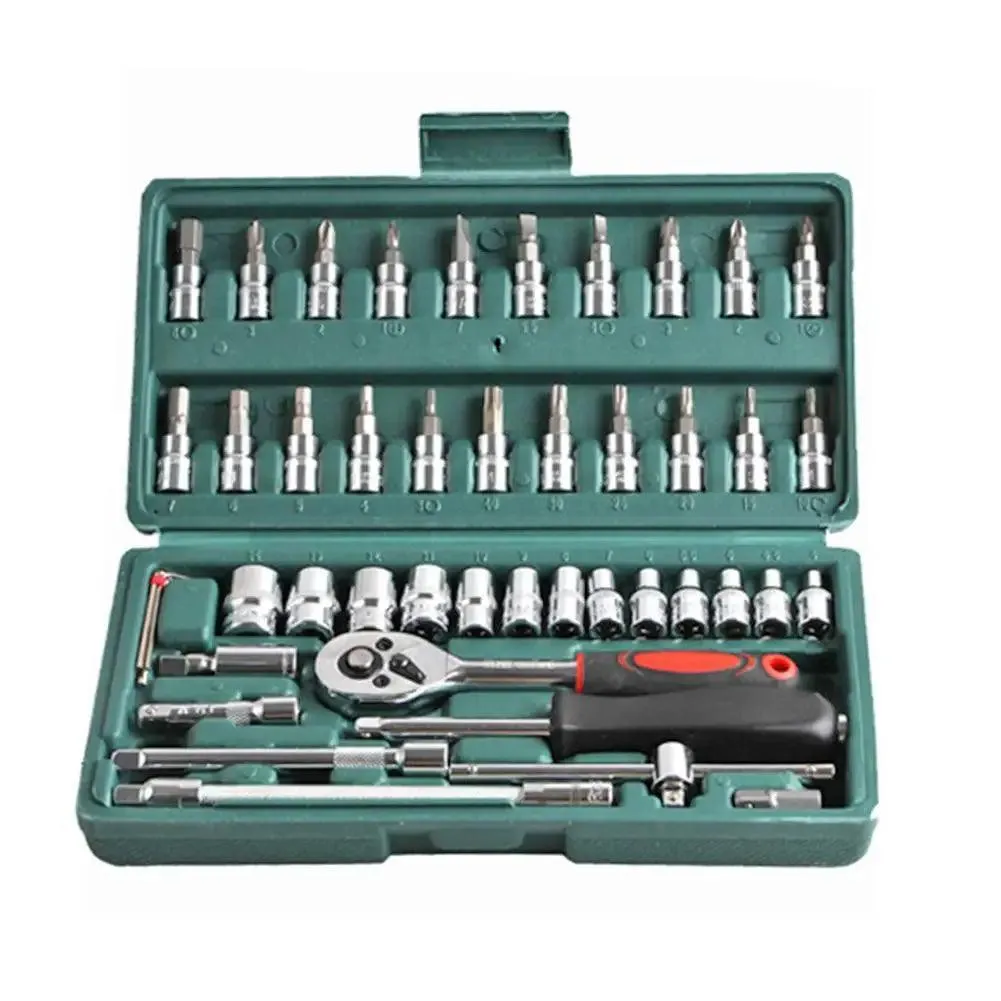 46Pcs Socket Wrench Set, CR-V Steel, High Torque, Quick-Release Ratchet, Versatile Automotive & Household Tools