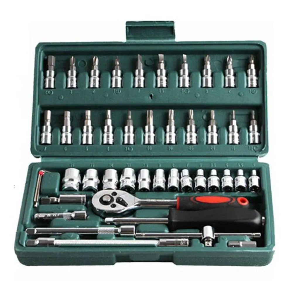46Pcs Socket Wrench Set, CR-V Steel, High Torque, Quick-Release Ratchet, Versatile Automotive & Household Tools