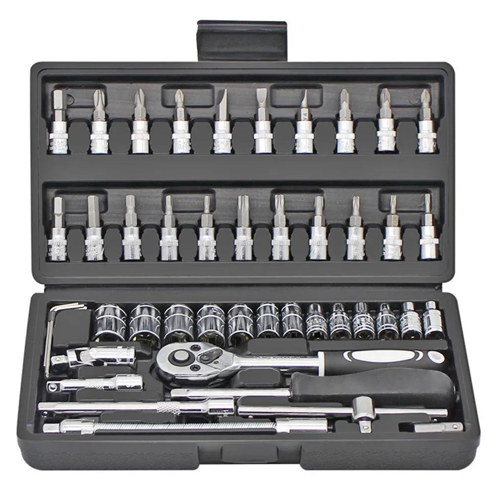 46Pcs Socket Wrench Set, CR-V Steel, High Torque, Quick-Release Ratchet, Versatile Automotive & Household Tools