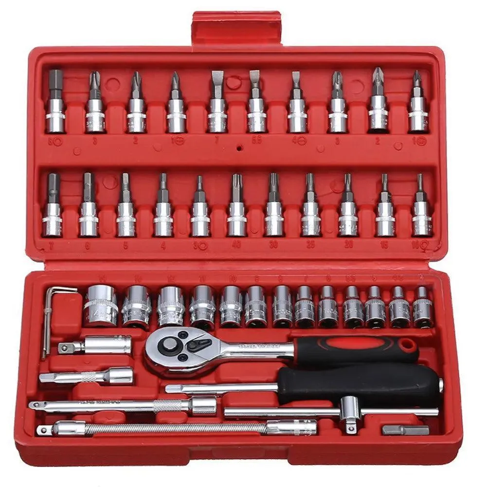 46Pcs Socket Wrench Set, CR-V Steel, High Torque, Quick-Release Ratchet, Versatile Automotive & Household Tools