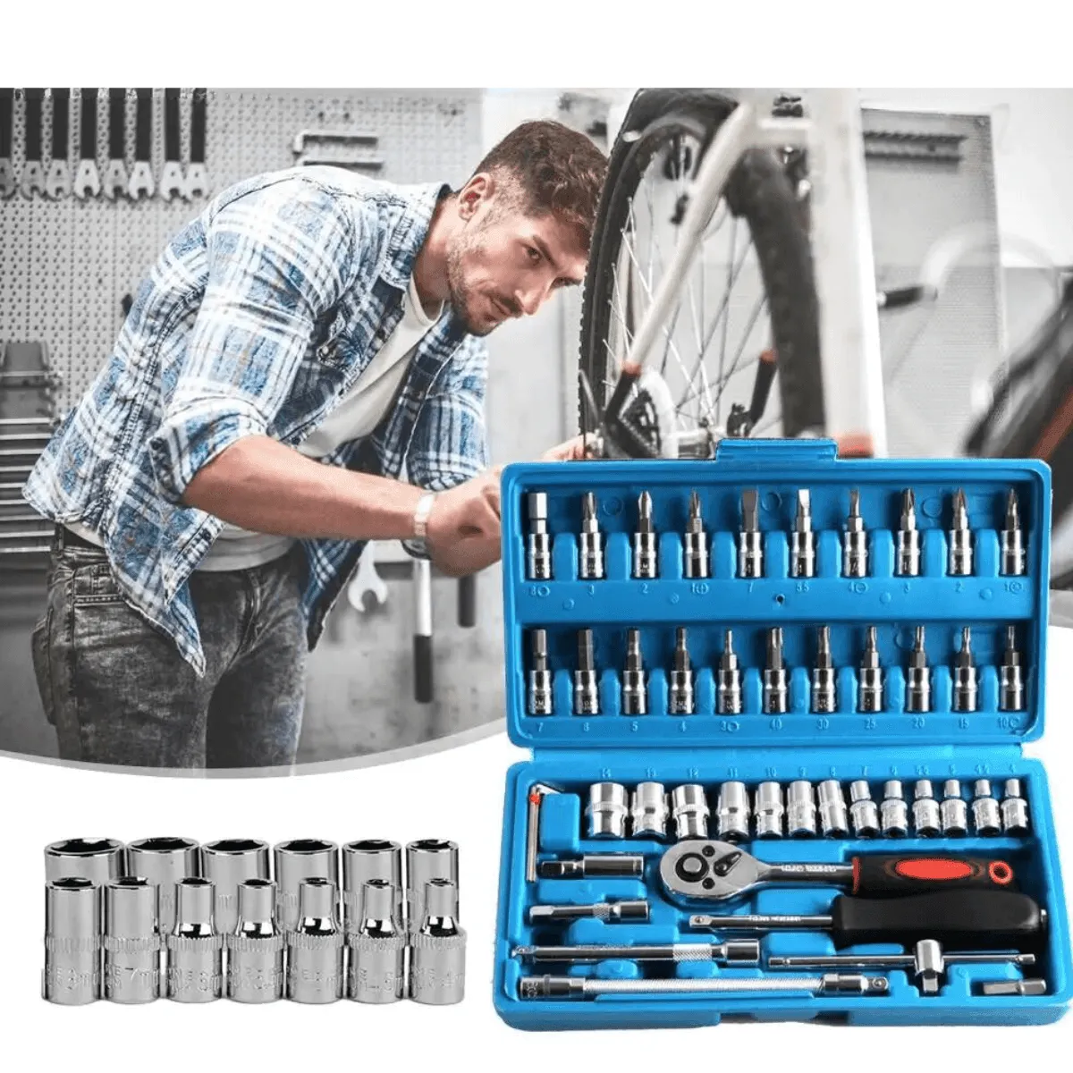 46Pcs Socket Wrench Set, CR-V Steel, High Torque, Quick-Release Ratchet, Versatile Automotive & Household Tools