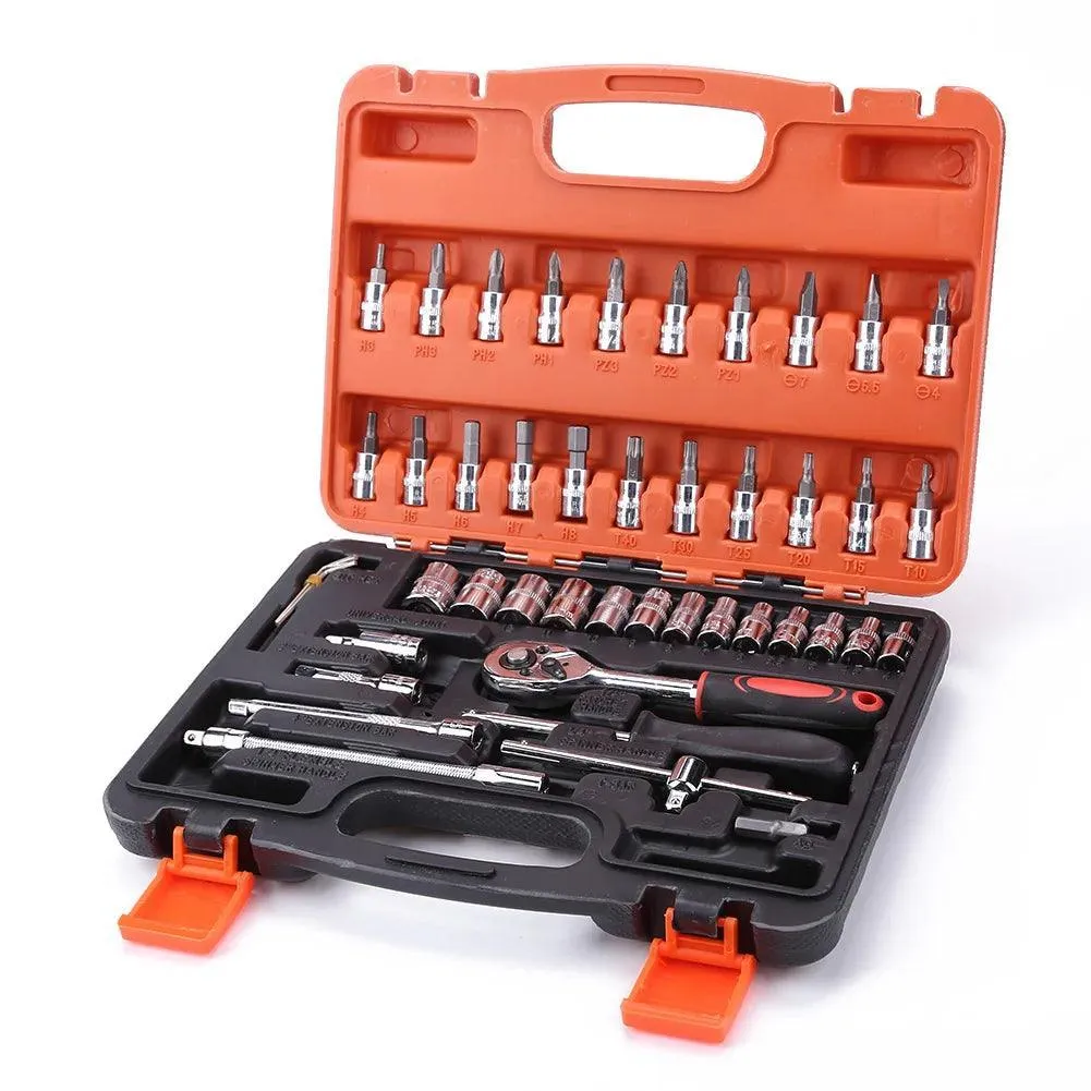 46Pcs Socket Wrench Set, CR-V Steel, High Torque, Quick-Release Ratchet, Versatile Automotive & Household Tools