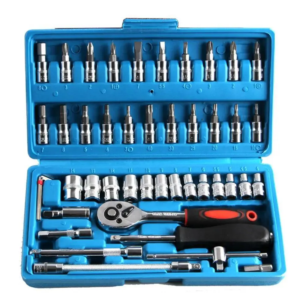 46Pcs Socket Wrench Set, CR-V Steel, High Torque, Quick-Release Ratchet, Versatile Automotive & Household Tools