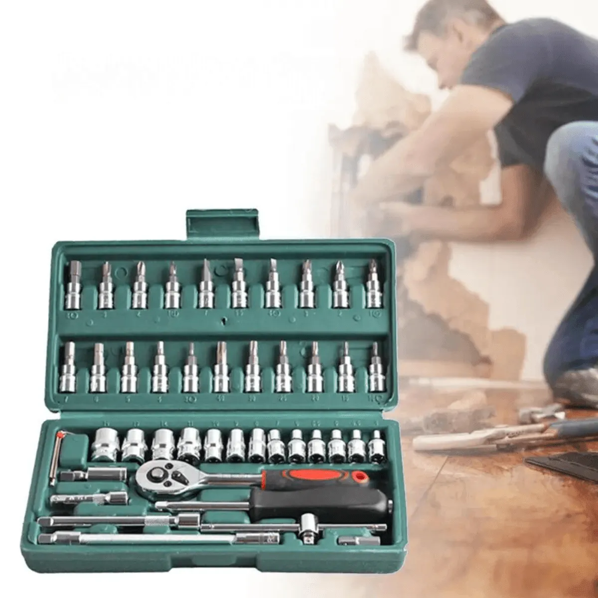 46Pcs Socket Wrench Set, CR-V Steel, High Torque, Quick-Release Ratchet, Versatile Automotive & Household Tools