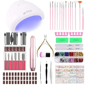 86PCS Portable USB Electric Nail Drill Set Polish Pen File Kit, 48W UV LED Nail Lamp Gel Manicure Dryer Lamp, Acrylic Nail 3D Art Drill Dryer Manicure Supplies, Nail Files Tool Polish Decorating