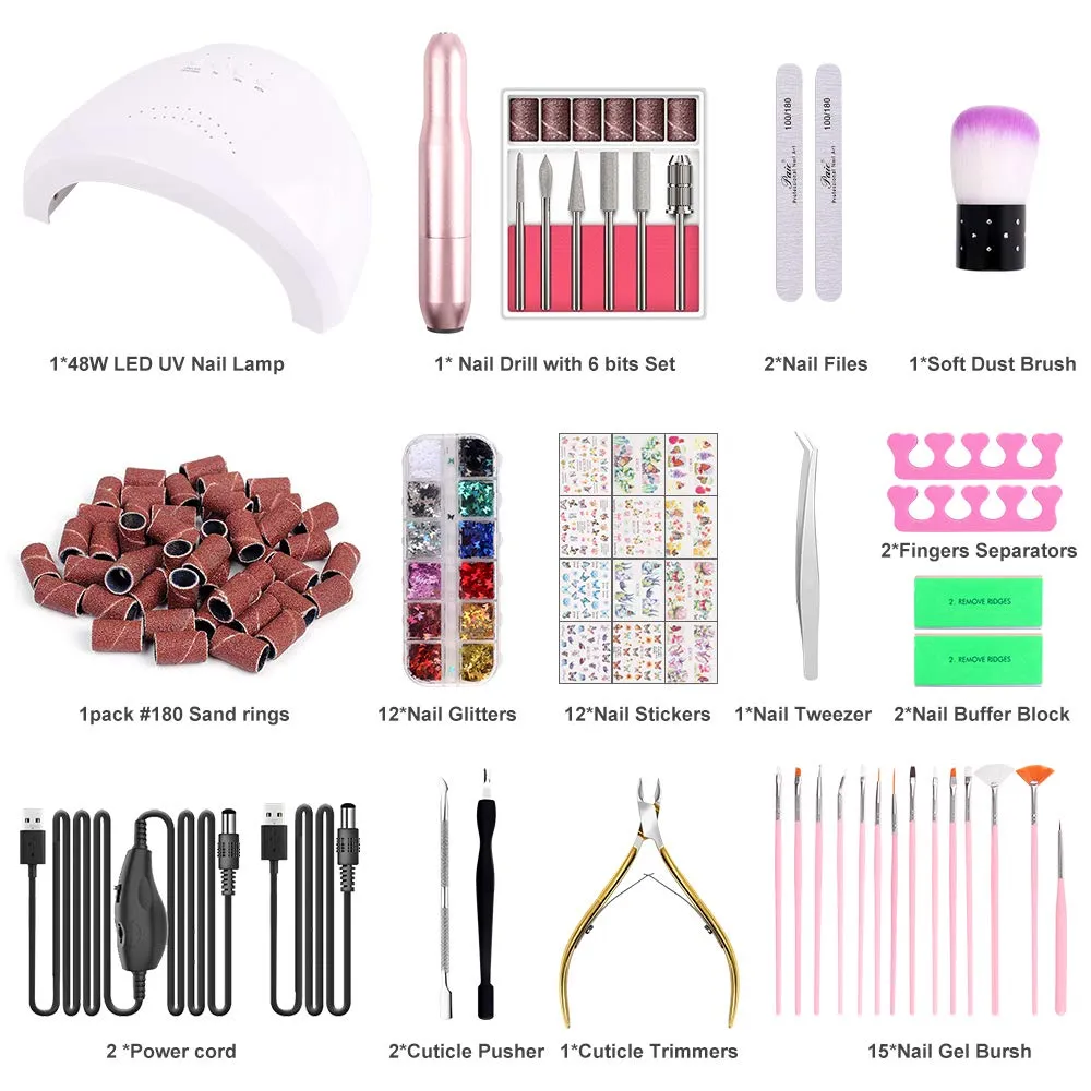 86PCS Portable USB Electric Nail Drill Set Polish Pen File Kit, 48W UV LED Nail Lamp Gel Manicure Dryer Lamp, Acrylic Nail 3D Art Drill Dryer Manicure Supplies, Nail Files Tool Polish Decorating