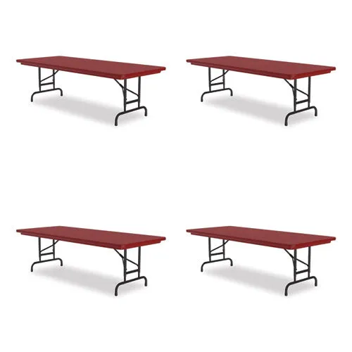 Adjustable Folding Tables, Rectangular, 72" X 30" X 22" To 32", Red Top, Black Base, 4/pallet