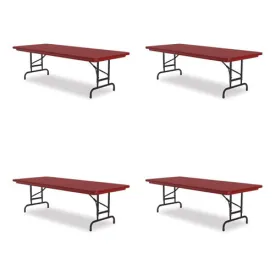 Adjustable Folding Tables, Rectangular, 72" X 30" X 22" To 32", Red Top, Black Base, 4/pallet