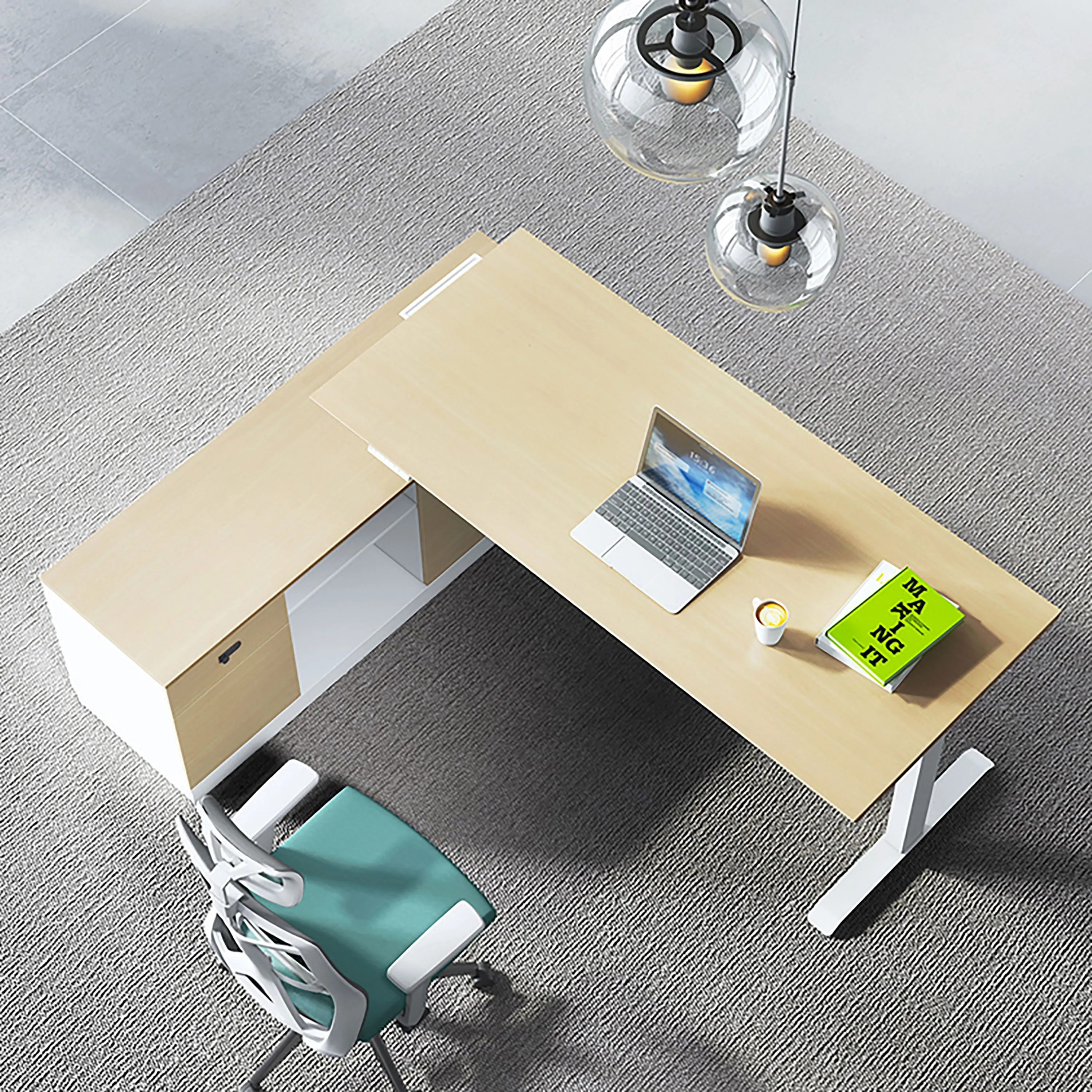 ADJUSTABLE HEIGHT L SHAPE DESK