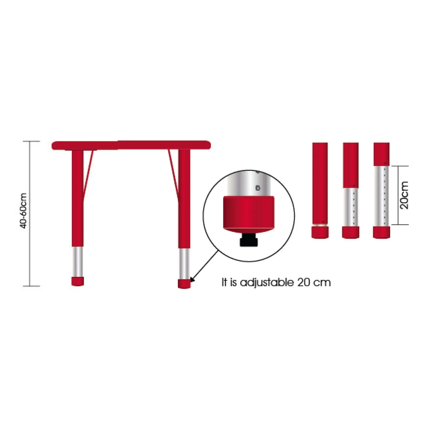Adjustable Polyethylene Rectangular Table With White Table Top and Chairs - All Heights and Colours