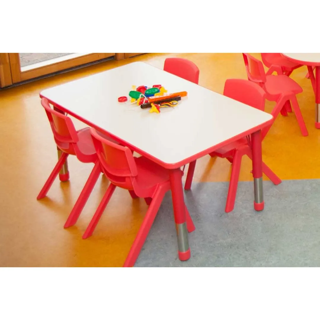 Adjustable Polyethylene Rectangular Table With White Table Top and Chairs - All Heights and Colours