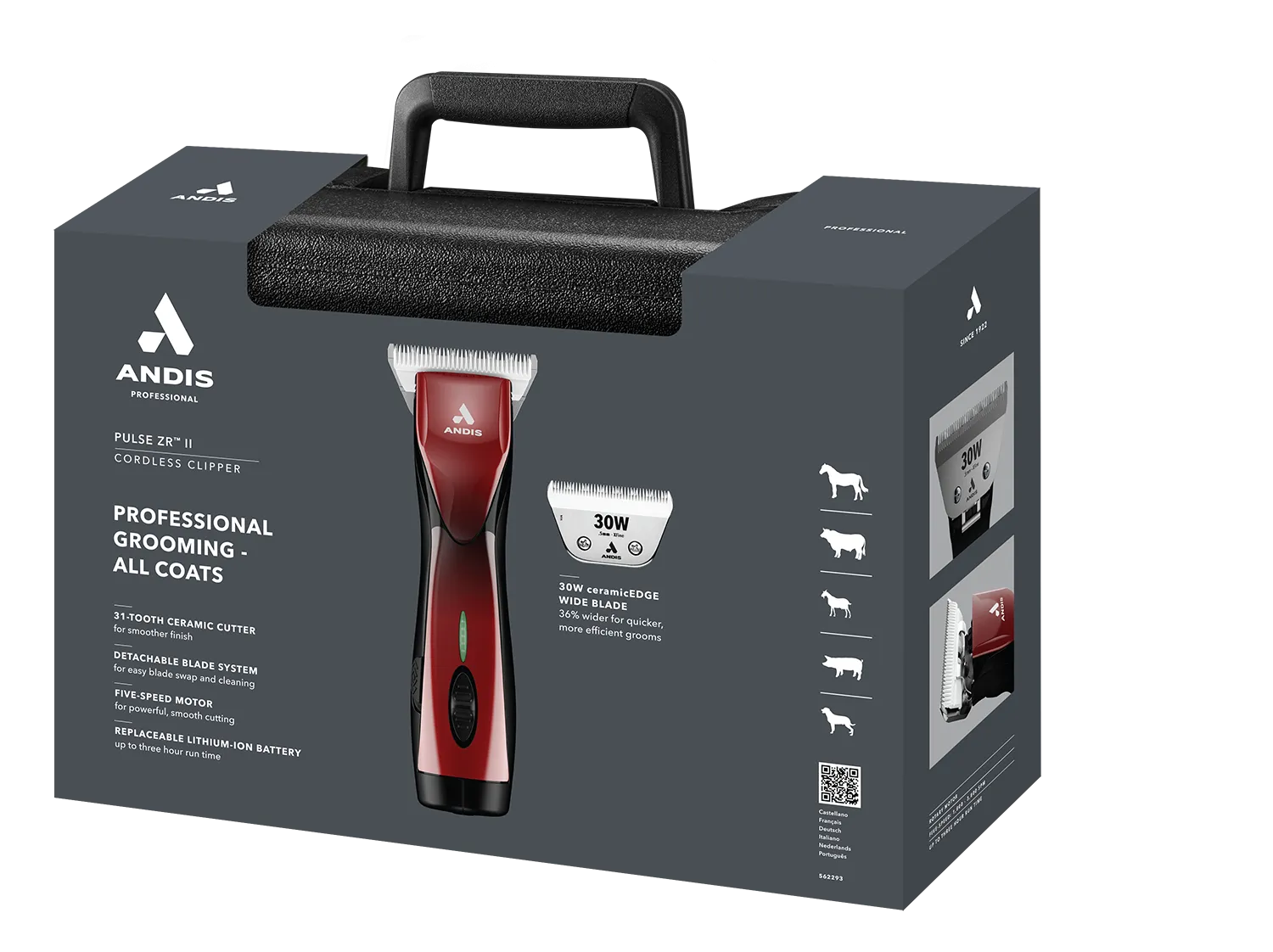 Andis Pulse ZR II Cordless 5 Speed - with 2 Batteries - RED #30 Wide Blade
