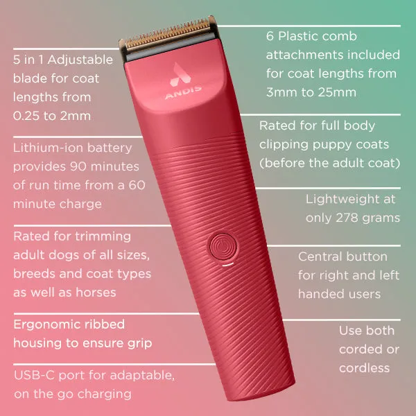 Andis Vida Cordless 5 in 1 Trimmer Clipper - Raspberry
