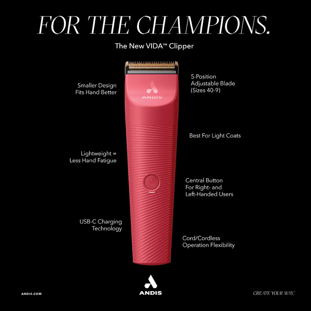 Andis Vida Cordless 5 in 1 Trimmer Clipper - Raspberry