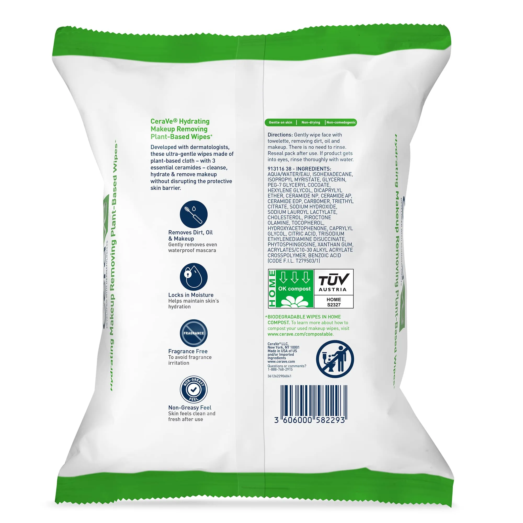 CeraVe Hydrating Facial Cleansing Makeup Remover Wipes| Plant Based Face Wipes| Biodegradable in Home Compost| Face Wash Cloth| Suitable for Sensitive Skin| Fragrance-free Non-comedogenic| 25 Count Fragrance Free