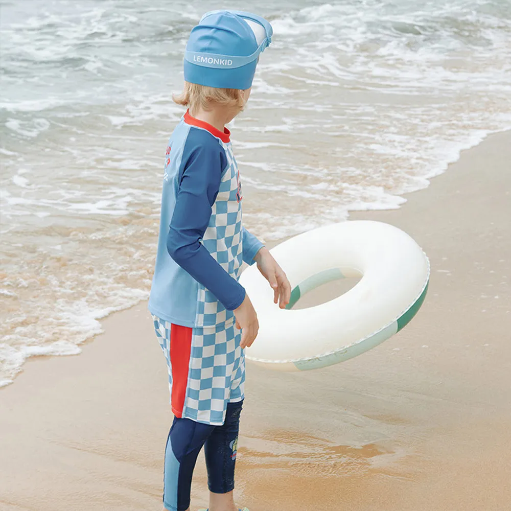 Checkered Swimsuit for Boys- 3Pcs (UPF 50 &A) - 110 - Blue