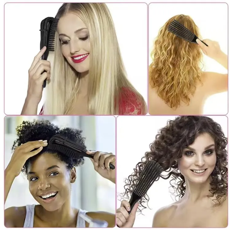 Detangling Hair Brush Adjustable Hair Styling Plastic Curly Hair Brushes (Black)