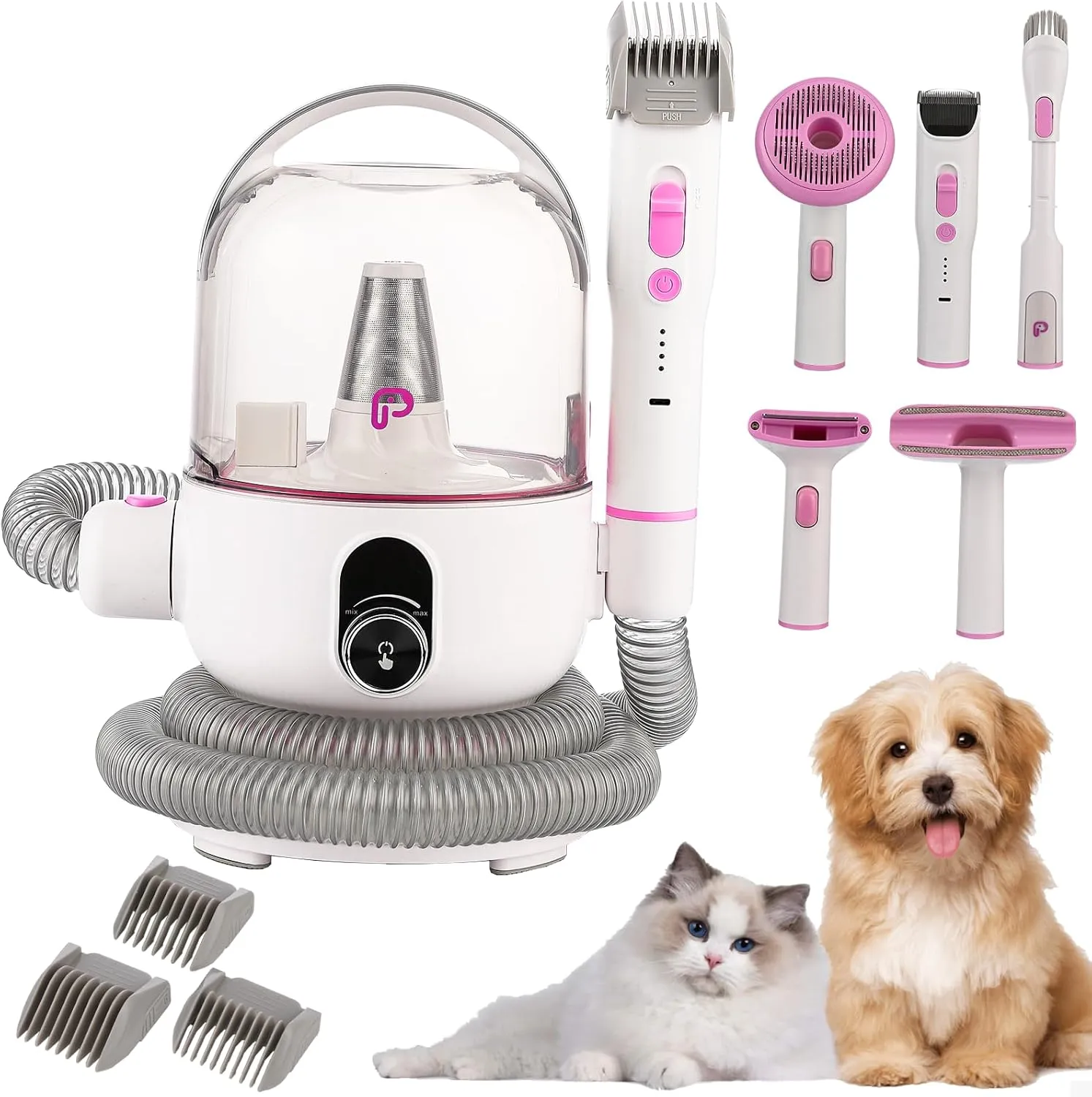 Dog Grooming Kit & Vacuum, 13.4Kpa Suction Power Pet Hair Vacuum for Shedding Grooming with 2L Large Capacity Hair Storage, 5 Proven Grooming Tools & 3 Clippers Guards for Pets