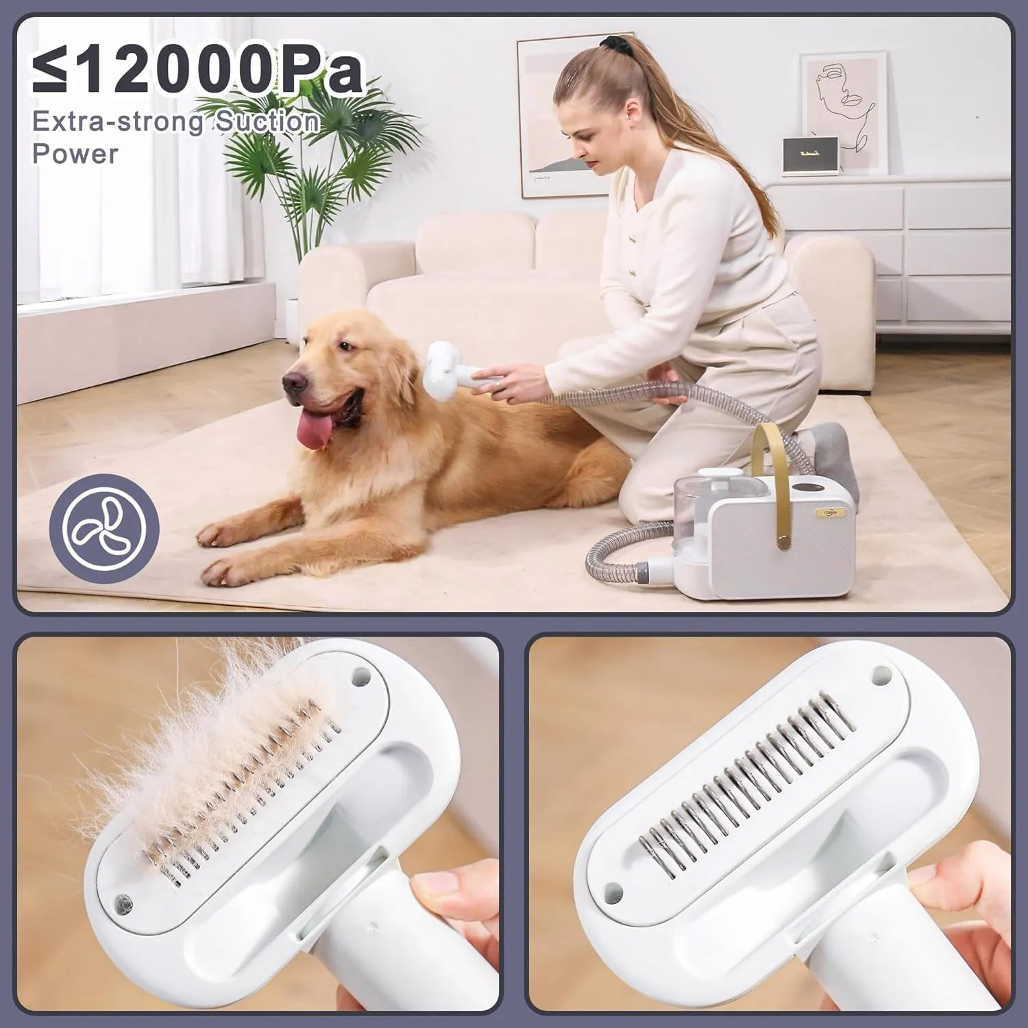 Dog Grooming Kit, Pet Grooming Kit & Vacuum Suction 99% Pet Hair Groomer, Professional Grooming Clippers with 8 Proven Grooming Tools for Dogs Cats, Quiet Pet Vacuum Groomer (White)
