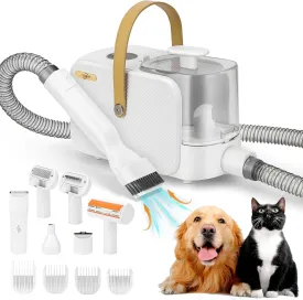 Dog Grooming Kit, Pet Grooming Kit & Vacuum Suction 99% Pet Hair Groomer, Professional Grooming Clippers with 8 Proven Grooming Tools for Dogs Cats, Quiet Pet Vacuum Groomer (White)
