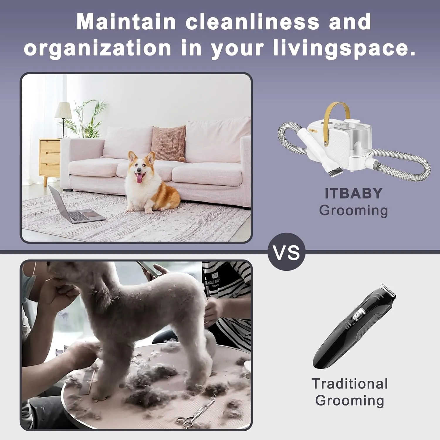 Dog Grooming Kit, Pet Grooming Kit & Vacuum Suction 99% Pet Hair Groomer, Professional Grooming Clippers with 8 Proven Grooming Tools for Dogs Cats, Quiet Pet Vacuum Groomer (White)