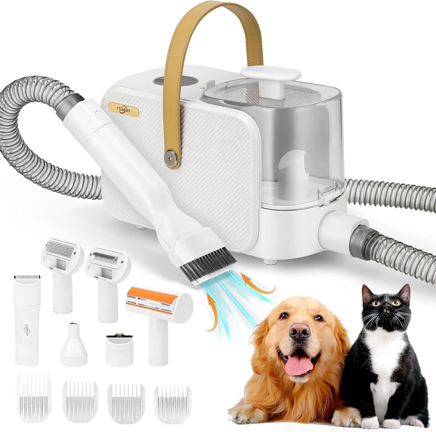 Dog Grooming Kit, Pet Grooming Kit & Vacuum Suction 99% Pet Hair Groomer, Professional Grooming Clippers with 8 Proven Grooming Tools for Dogs Cats, Quiet Pet Vacuum Groomer (White)