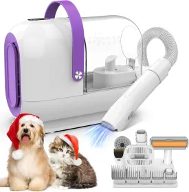 Dog Grooming Kit&Vacuum, 3L Pet Grooming Vacuum 99% Pet Hair Suction, 5 Grooming Tools, 5 Combs, Quiet Pet Vacuum Groomer with Hair Roller, Massage Nozzle for Shedding Dogs,White&Purple