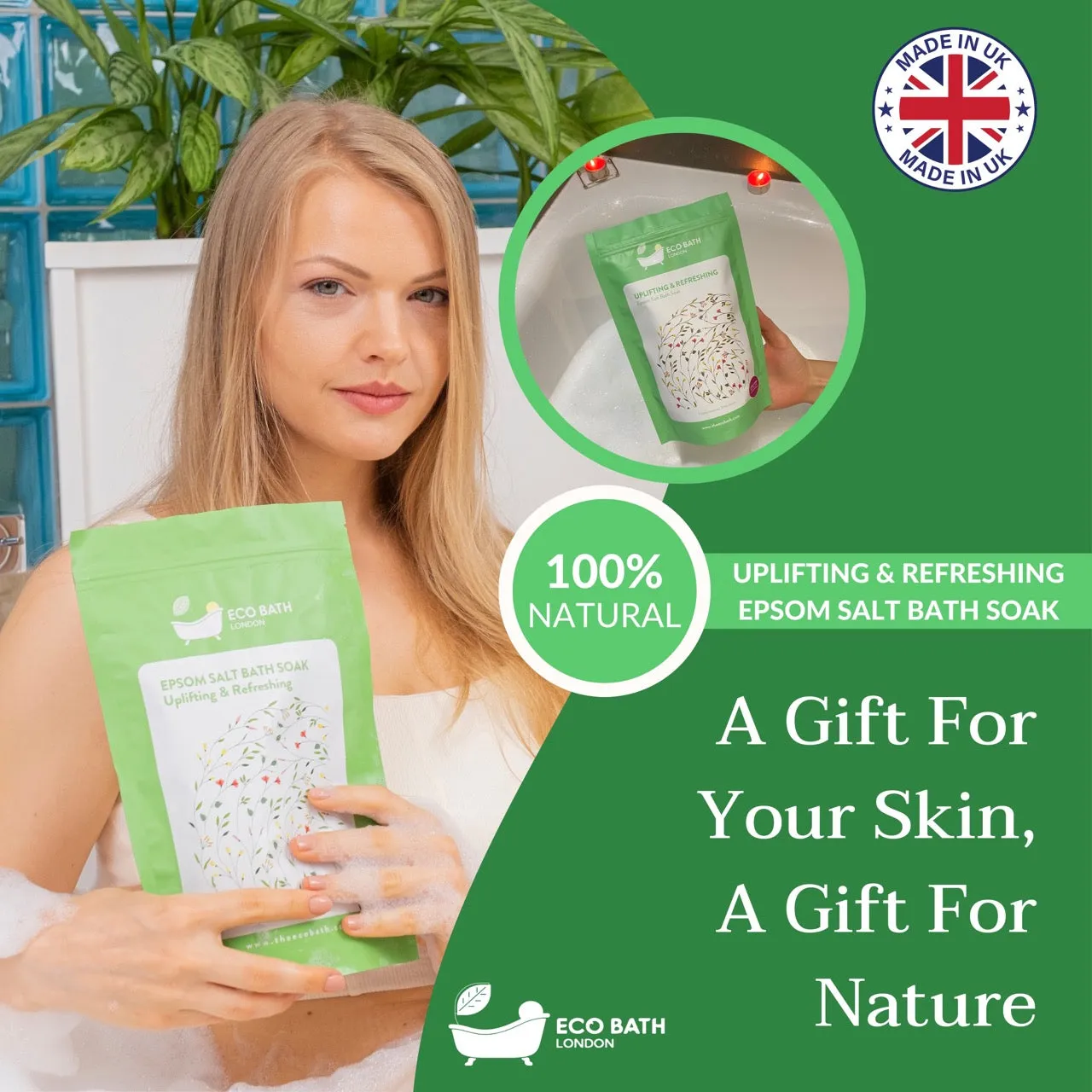 Eco Bath Uplifting and Refreshing Epsom Salt Bath Soak Pouch | 500g & 1000g