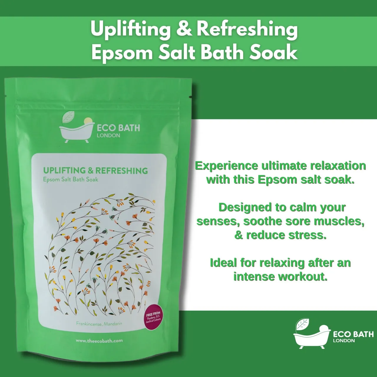 Eco Bath Uplifting and Refreshing Epsom Salt Bath Soak Pouch | 500g & 1000g