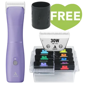 Emerge Clipper Purple with #30W Blade and 8Pc Wide Comb Attachment Bundle by Andis