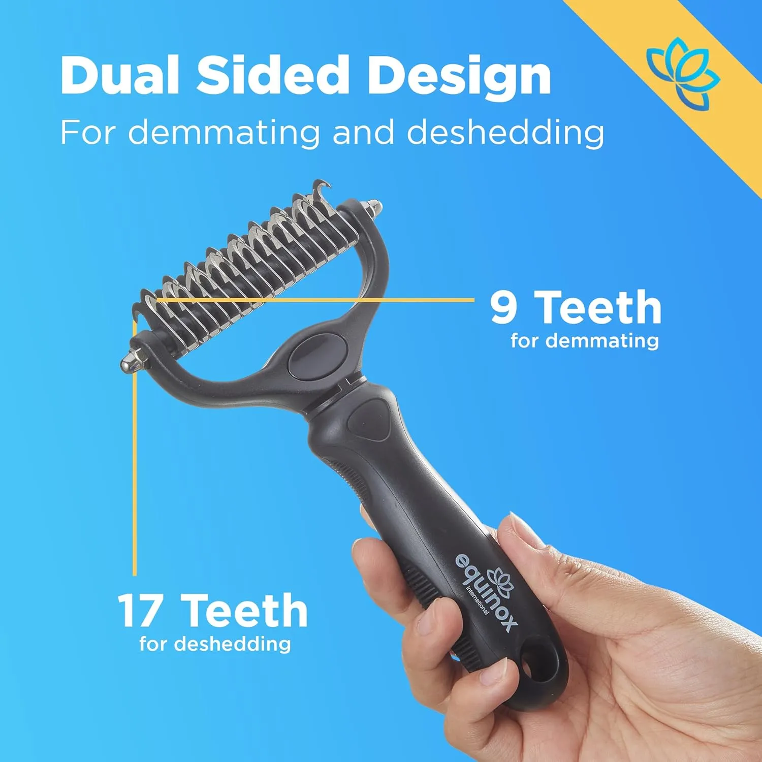 Equinox Dog Grooming Scissors & Deshedder - 7 in 1 Pet Grooming Scissors Set with undercoat brush - Curved Dog Scissors with safety tips - Includes Thinning & Rounded Shears - For dogs & cats