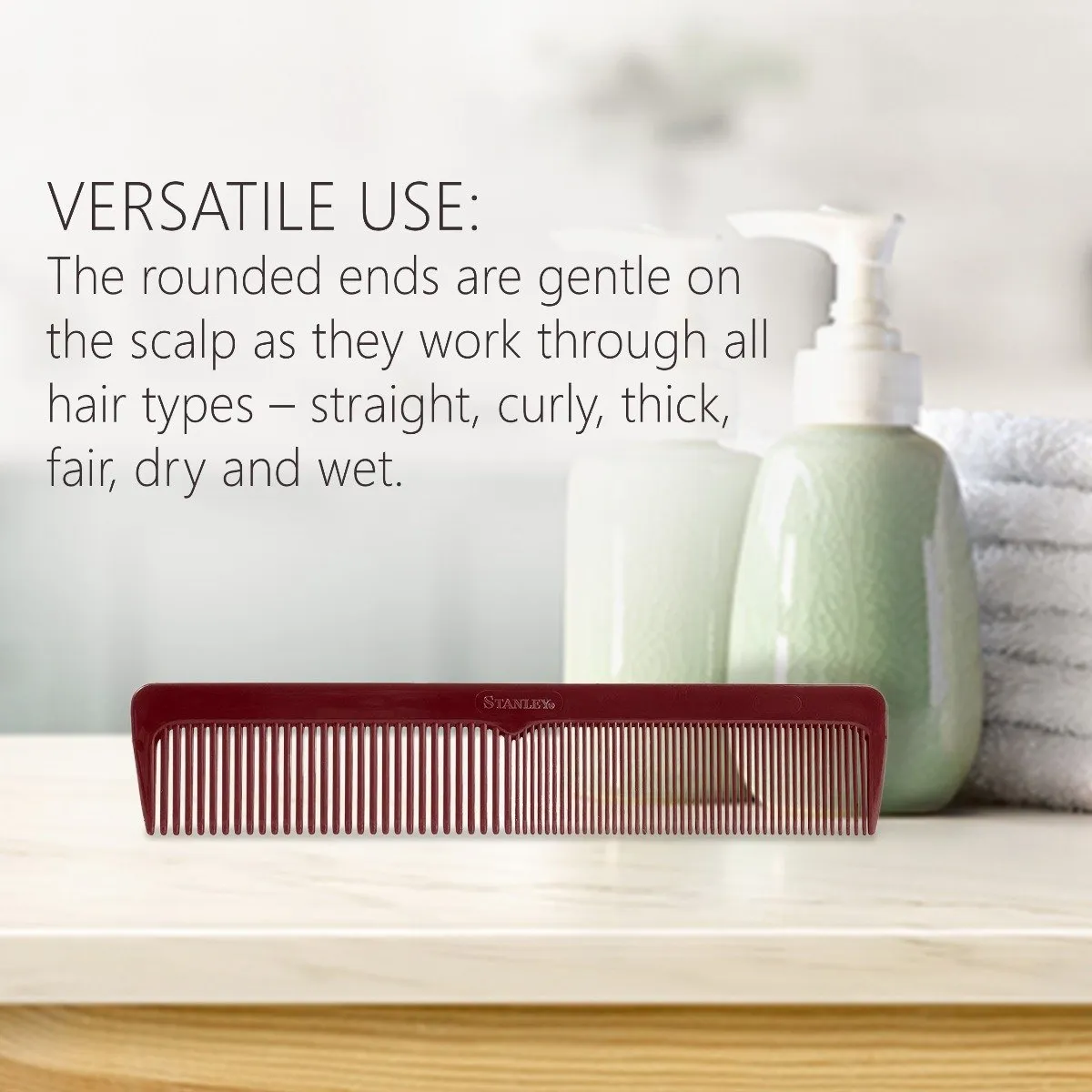 Essentials Ladies Comb, Dual Sided Coarse and Fine Tooth Design - Mulberry