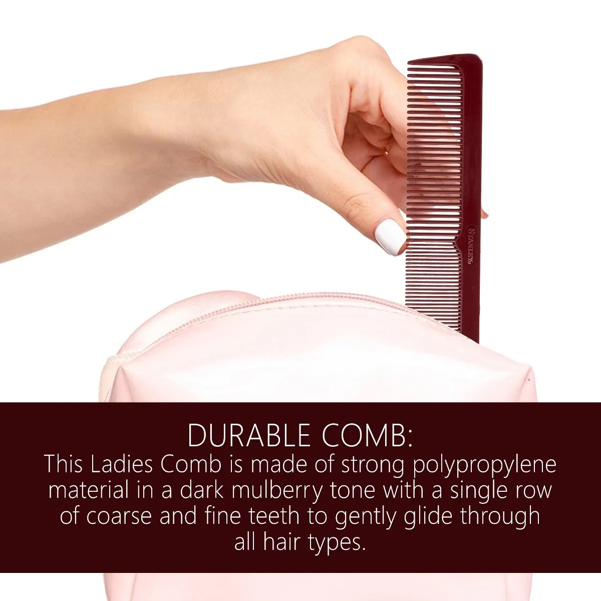 Essentials Ladies Comb, Dual Sided Coarse and Fine Tooth Design - Mulberry