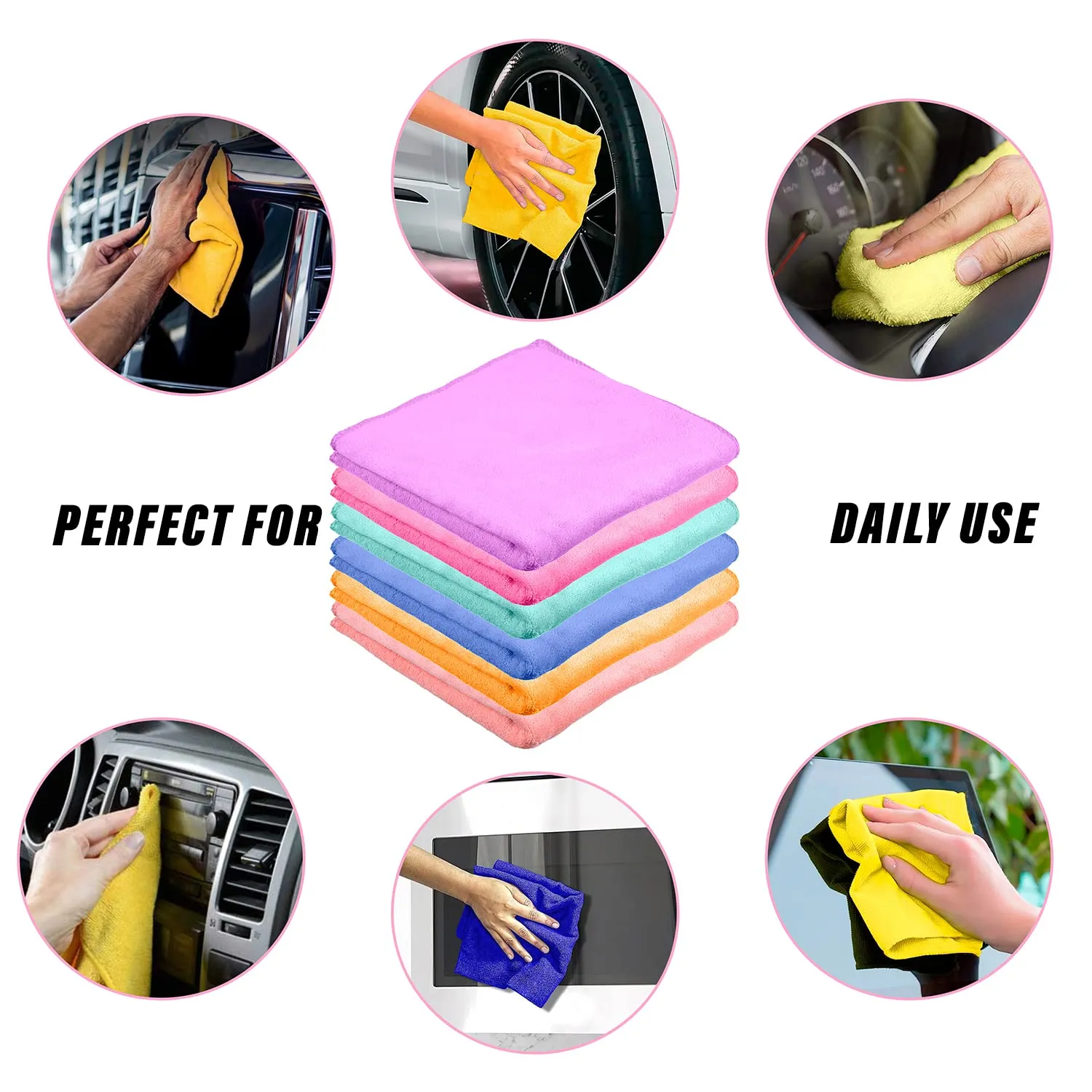 Heart Home Cleaning Towel|Microfiber Reusable Cloths|400 GSM Highly Absorbent Towel for Kitchen with Hanging Loop|Car|Window|40x40 Cm|Pack of 4 (Multicolor)
