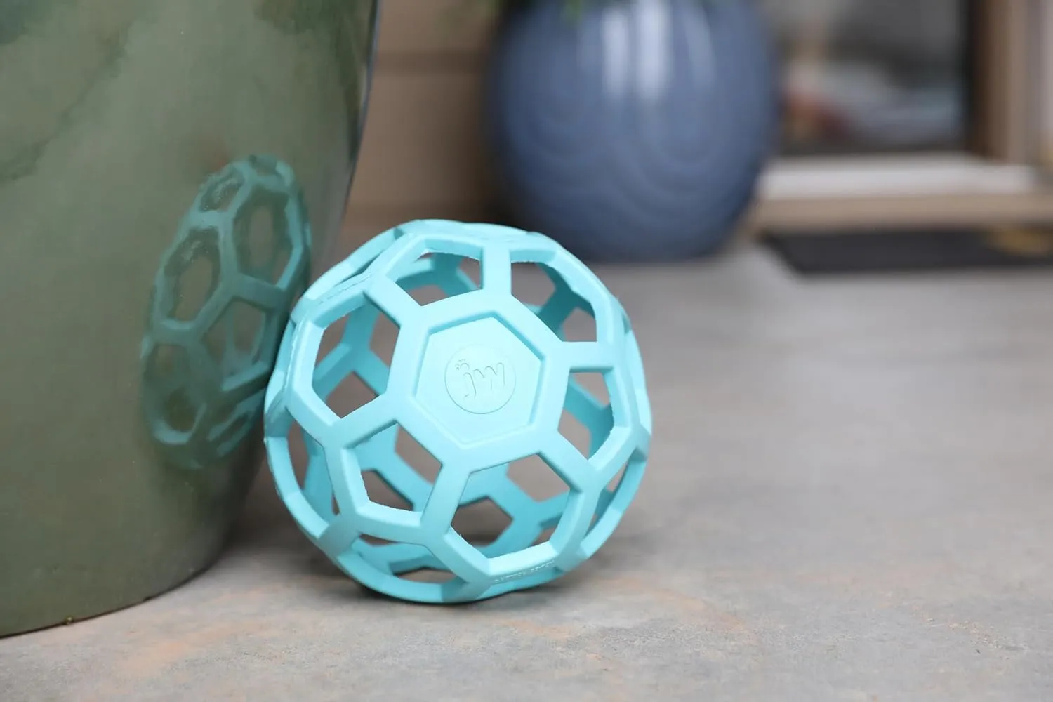 JW Pet HOL-ee Roller, Dog Toy Puzzle Ball, Natural Rubber, Large (5.5 Inch Diameter), Blue