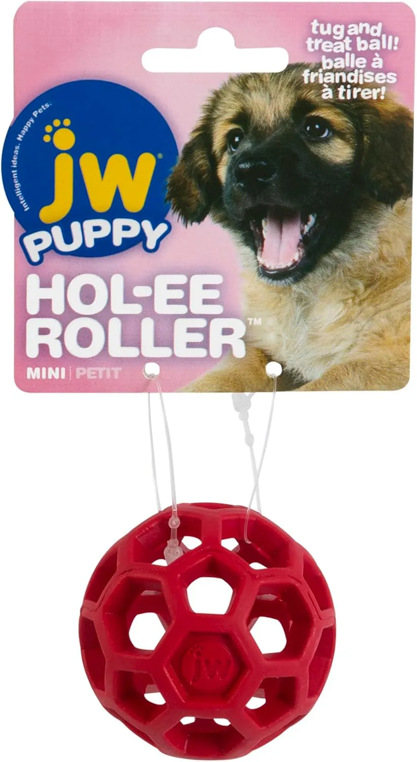 JW Pet Hol-ee Roller Dog Toy Puzzle Ball, Natural Rubber, Mini (1.75 Inch Diameter), Colors May Vary