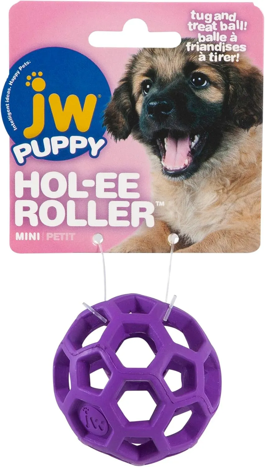 JW Pet Hol-ee Roller Dog Toy Puzzle Ball, Natural Rubber, Mini (1.75 Inch Diameter), Colors May Vary