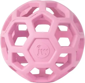 JW Pet HOL-ee Roller, Dog Toy Puzzle Ball, Natural Rubber, Small (3 Inch Diameter), Pink