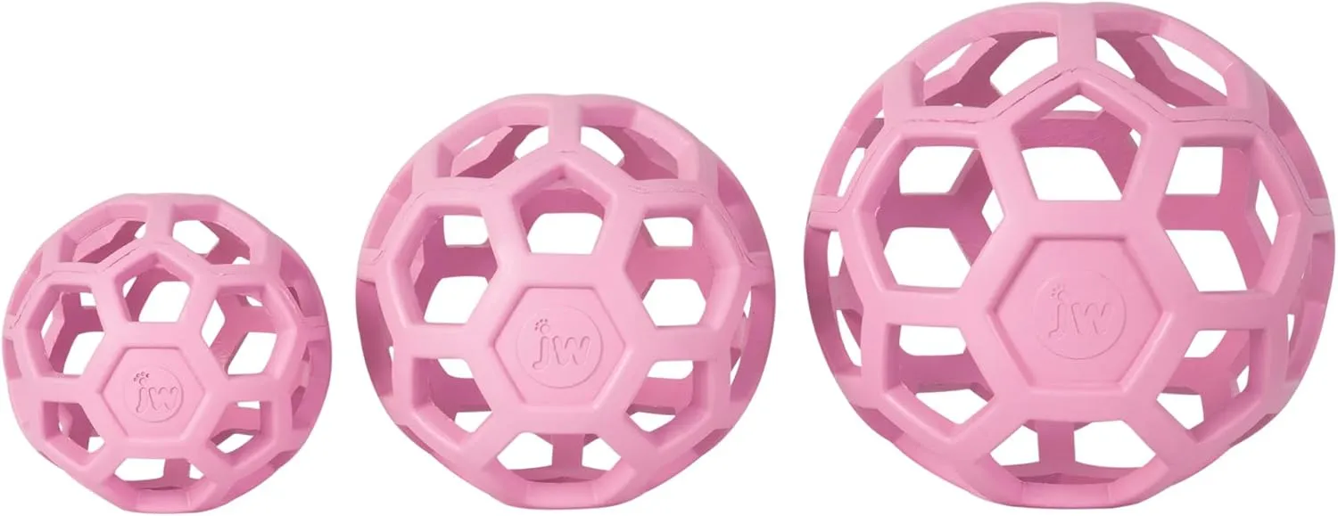 JW Pet HOL-ee Roller, Dog Toy Puzzle Ball, Natural Rubber, Small (3 Inch Diameter), Pink