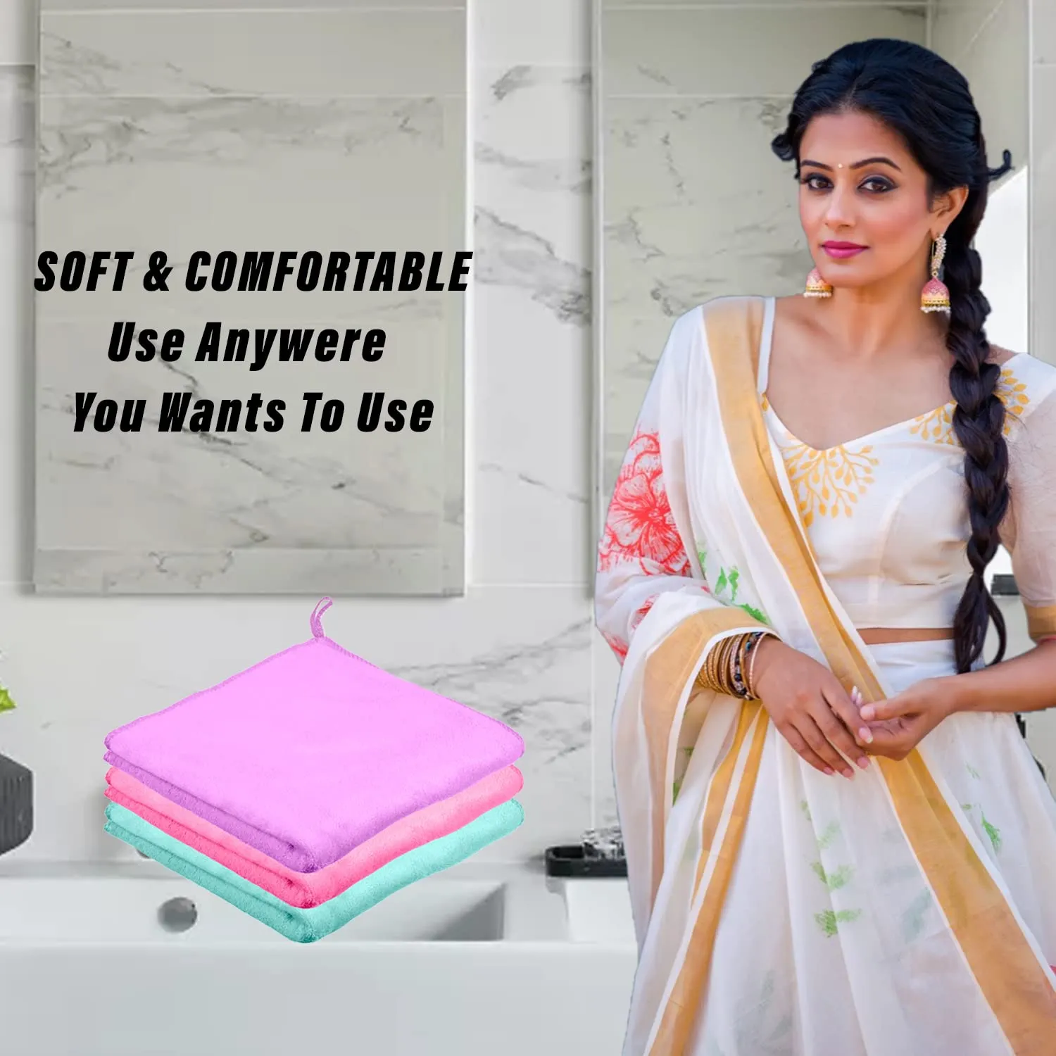 Kuber Industries Cleaning Towel|Microfiber Reusable Cloths|400 GSM Highly Absorbent Towel for Kitchen with Hanging Loop|Car|Window|40x40 Cm|Pack of 4 (Multicolor)