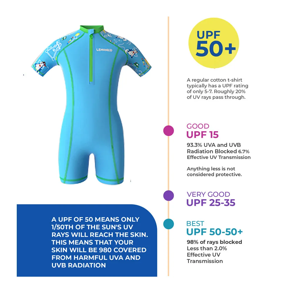 Light Blue & Green Pirates Shark Swimwear for Kids Kids Swimwear with matching Swim Cap with UPF 50 