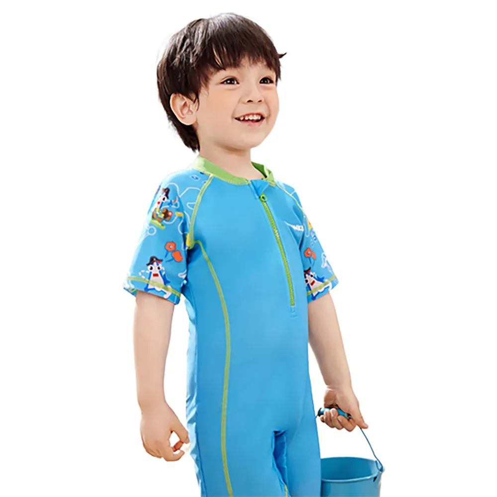 Light Blue & Green Pirates Shark Swimwear for Kids Kids Swimwear with matching Swim Cap with UPF 50 