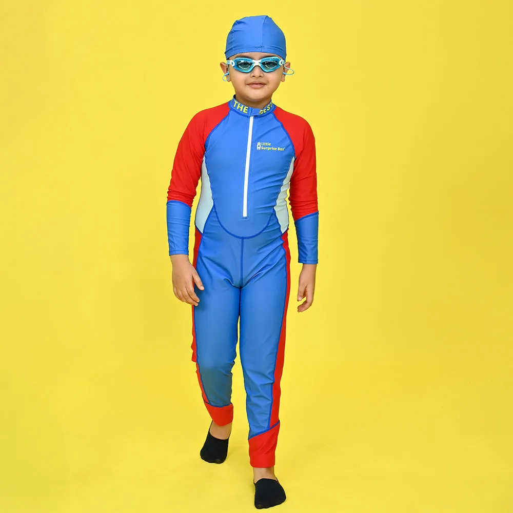 Little Surprise Box,LSB Blue & Red Full Length Swimwear for Teens & Adults with UPF 30 