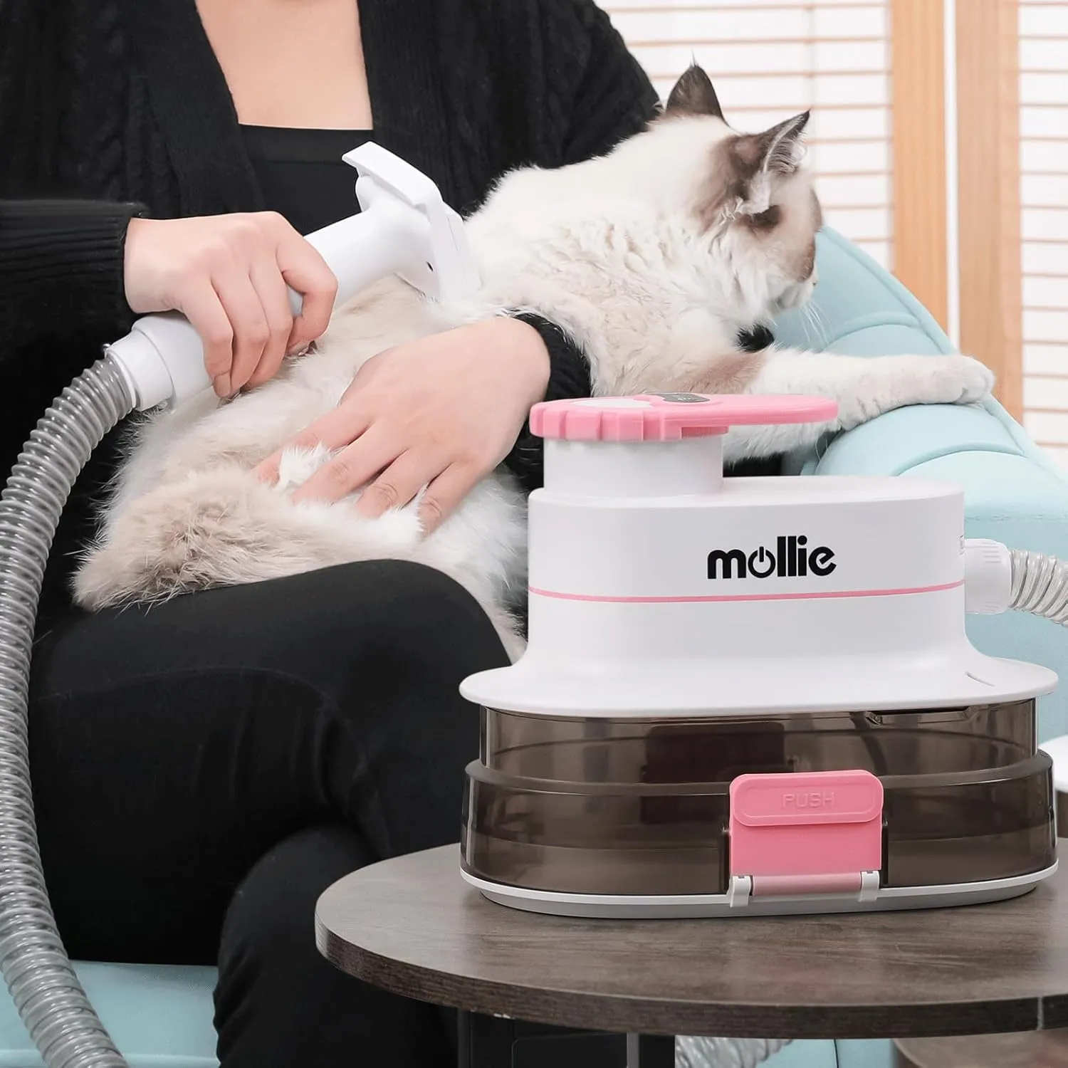 mollie Pet Grooming Kit, Low Noise Dog Grooming Vacuum w/ 4L Dust Box & Hair Blow Dryer & Grooming Clippers, 5 Grooming Tools with 3 Mode Powerful Suction, Pink