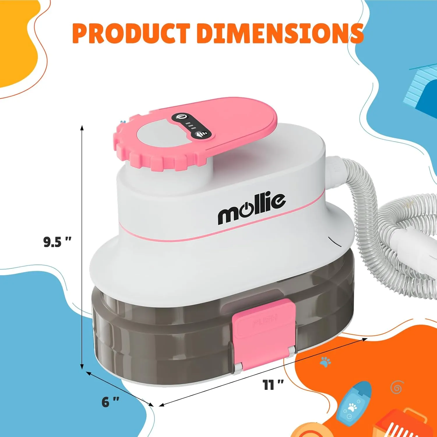 mollie Pet Grooming Kit, Low Noise Dog Grooming Vacuum w/ 4L Dust Box & Hair Blow Dryer & Grooming Clippers, 5 Grooming Tools with 3 Mode Powerful Suction, Pink