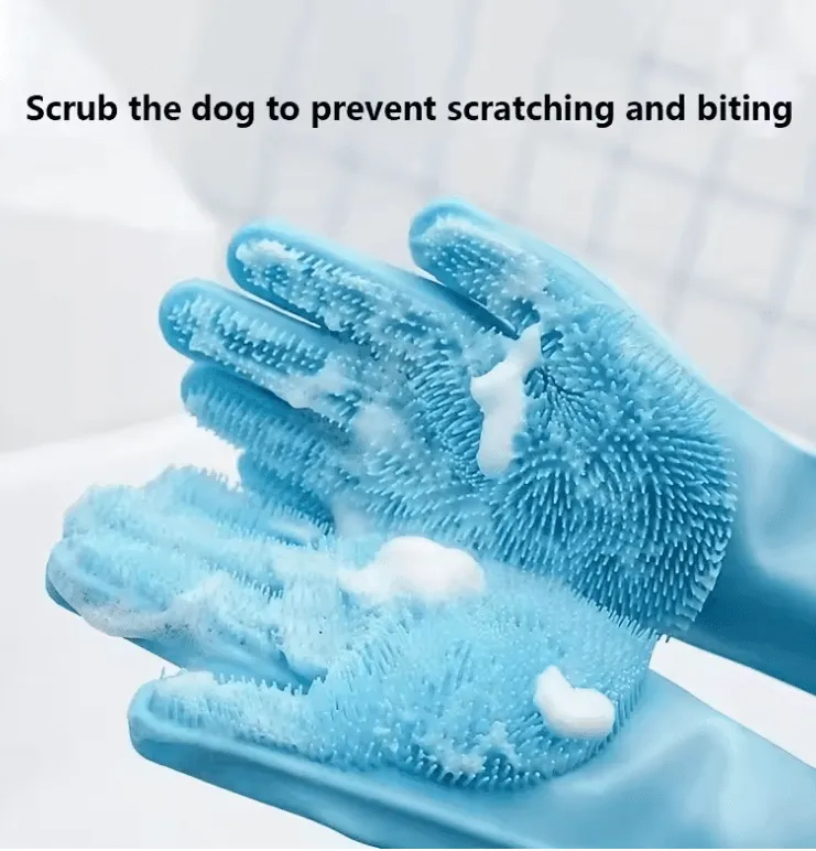 Pet Grooming Cleaning Gloves – Dog & Cat Bathing, Hair Removal & Shampoo Scrubber, Silicone Glove