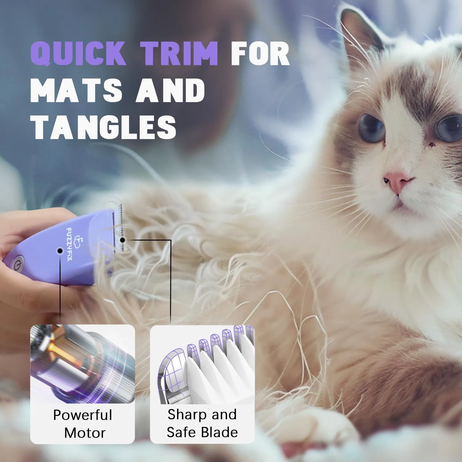 Pet Grooming Clippers for Matted Hair Cat, Low Noise Dog Grooming Kit for Long Fur, Waterproof Portable USB Rechargeable Professional Dog Clippers for Grooming for Small Dog Pets